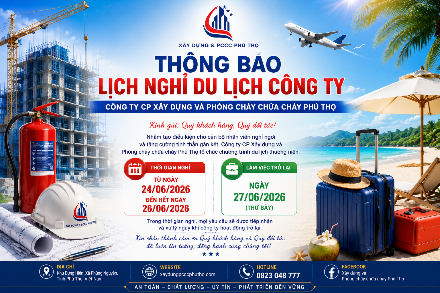 Thông báo lịch nghỉ mát hè của Công ty PCCC Phú Thọ