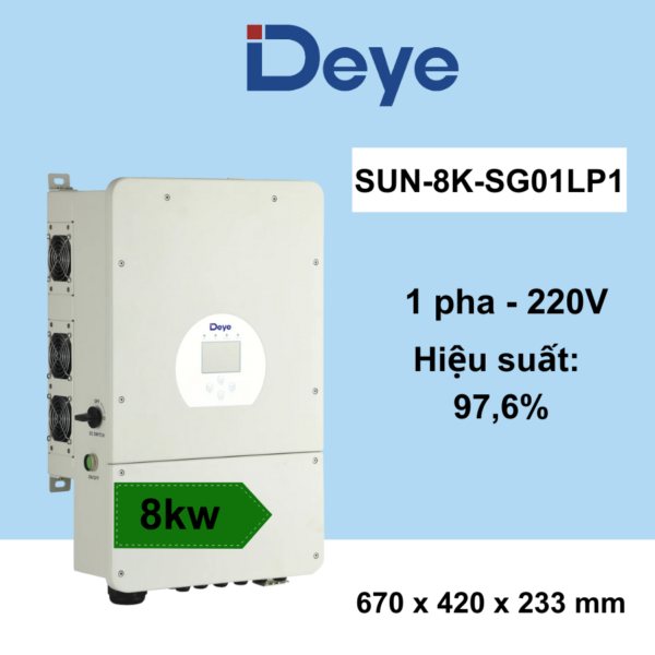 Inverter Hybrid Deye 8kw 1 Pha | Biến Tần Hòa Lưới Có Lưu Trữ Deye 8kW